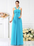 A-Line/Princess Straps Pleats Sleeveless Long Chiffon Bridesmaid Dresses TPP0005478