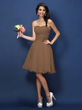 A-Line/Princess Strapless Hand-Made Flower Sleeveless Short Chiffon Bridesmaid Dresses TPP0005782