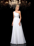 A-Line/Princess One-Shoulder Beading Sleeveless Long Organza Dresses TPP0003934