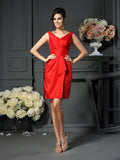 A-Line/Princess V-neck Pleats Sleeveless Short Taffeta Mother of the Bride Dresses TPP0007428