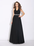 A-Line/Princess Halter Beading Sleeveless Long Chiffon Bridesmaid Dresses TPP0005529