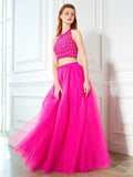 A-Line/Princess Halter Beading Sleeveless Net Floor-Length Two Piece Dresses TPP0003480