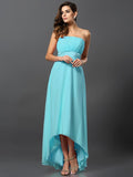 A-Line/Princess Strapless Sleeveless High Low Chiffon Bridesmaid Dresses TPP0005340