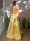 A-Line/Princess Sleeveless Beading Satin Strapless Sweep/Brush Train Dresses TPP0004608