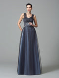 A-Line/Princess Straps Beading Sleeveless Long Net Mother of the Bride Dresses TPP0007330