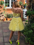 A-Line/Princess Sleeveless Halter Tulle Applique Short/Mini Homecoming Dresses TPP0004828