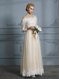 A-Line/Princess Off-the-Shoulder Long Sleeves Floor-Length Lace Tulle Wedding Dresses TPP0006638