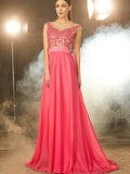 A-Line/Princess Sleeveless Sheer Neck Sweep/Brush Train Applique Chiffon Dresses TPP0003444