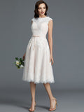 A-Line/Princess Sleeveless Bateau Knee-Length Tulle Wedding Dresses TPP0006017