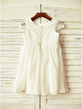 A-line/Princess Scoop Short Sleeves Lace Tea-Length Chiffon Flower Girl Dresses TPP0007809