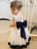 A-Line/Princess Lace Bowknot Scoop Sleeveless Tea-Length Flower Girl Dresses TPP0007498