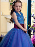 Ball Gown Halter Sleeveless Floor-Length Sequins Tulle Flower Girl Dresses TPP0007806