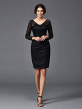 Sheath/Column V-neck Lace Long Sleeves Short Elastic Woven Satin Mother of the Bride Dresses TPP0007400