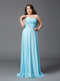 A-Line/Princess One-Shoulder Rhinestone Sleeveless Long Chiffon Plus Size Dresses TPP0004207