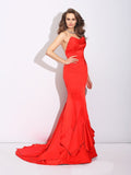 Trumpet/Mermaid Sweetheart Layers Sleeveless Long Satin Dresses TPP0003893