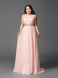 A-Line/Princess One-Shoulder Rhinestone Sleeveless Long Chiffon Plus Size Dresses TPP0002809