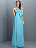 A-Line/Princess One-Shoulder Ruffles Sleeveless Long Chiffon Bridesmaid Dresses TPP0005609