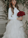 A-Line/Princess Tulle Ruffles Scoop Long Sleeves Sweep/Brush Train Wedding Dresses TPP0005986