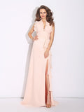 A-Line/Princess High Neck Ruffles Sleeveless Long Chiffon Dresses TPP0003511