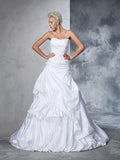 Ball Gown Strapless Applique Sleeveless Long Satin Wedding Dresses TPP0006813