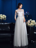 A-Line/Princess Scoop Applique 3/4 Sleeves Long Elastic Woven Satin Mother of the Bride Dresses TPP0007198