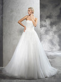 Ball Gown Strapless Applique Sleeveless Long Satin Wedding Dresses TPP0006676