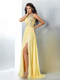 A-Line/Princess Sheer Neck Beading Sleeveless Long Chiffon Dresses TPP0002378