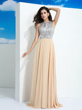 A-Line/Princess Scoop Paillette Sleeveless Long Chiffon Dresses TPP0003777