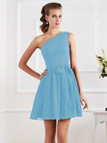 A-Line/Princess Pleats One-Shoulder Sleeveless Short Chiffon Bridesmaid Dresses TPP0005024