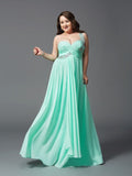 A-Line/Princess One-Shoulder Rhinestone Sleeveless Long Chiffon Plus Size Dresses TPP0003742