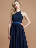 A-Line/Princess Halter Sleeveless Ruched Floor-Length Chiffon Bridesmaid Dresses TPP0005700