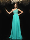 A-Line/Princess One-Shoulder Beading Sleeveless Long Chiffon Dresses TPP0003466