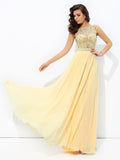 A-line/Princess Bateau Beading Sleeveless Long Chiffon Dresses TPP0003319