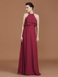 A-Line/Princess Scoop Sleeveless Floor-Length Ruffles Chiffon Bridesmaid Dress Ruffles TPP0005632