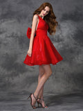 A-line/Princess V-neck Sash/Ribbon/Belt Sleeveless Short Organza Cocktail Dresses TPP0008649