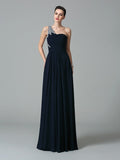 A-Line/Princess One-Shoulder Rhinestone Sleeveless Long Chiffon Dresses TPP0003449