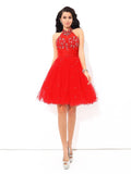 A-Line/Princess High Neck Beading Sleeveless Short Net Cocktail Dresses TPP0008341