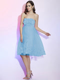 A-Line/Princess Strapless Sleeveless Hand-Made Flower Short Net Bridesmaid Dresses TPP0005221