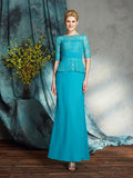 Sheath/Column Bateau Applique 1/2 Sleeves Long Chiffon Mother of the Bride Dresses TPP0007431