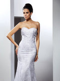 Trumpet/Mermaid Sweetheart Applique Sleeveless Long Lace Wedding Dresses TPP0006483