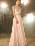 A-Line/Princess Scoop Sleeveless Chiffon Crystal Floor-length Dresses TPP0002399