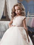 Ball Gown Scoop Tulle Applique Floor-Length Sleeveless Flower Girl Dresses TPP0007534