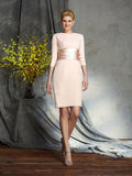 Sheath/Column Scoop 3/4 Sleeves Short Chiffon Mother of the Bride Dresses TPP0007289