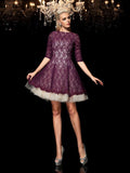 A-Line/Princess Sheer Neck Lace 1/2 Sleeves Short Lace Cocktail Dresses TPP0008792