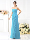 A-Line/Princess Strapless Pleats Sleeveless Long Chiffon Bridesmaid Dresses TPP0005490