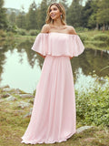 A-Line/Princess Jersey Ruffles Off-the-Shoulder Short Sleeves Sweep/Brush Train Bridesmaid Dresses TPP0004975