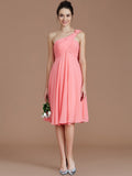 A-Line/Princess One-Shoulder Sleeveless Ruched Short/Mini Chiffon Bridesmaid Dresses TPP0005025