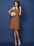 A-Line/Princess Halter Pleats Bowknot Sleeveless Short Chiffon Bridesmaid Dresses TPP0005822