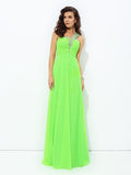 A-line/Princess One-Shoulder Rhinestone Sleeveless Long Chiffon Dresses TPP0003548