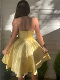 A-Line/Princess Strapless Satin Ruffles Sleeveless Short/Mini Homecoming Dresses TPP0004609